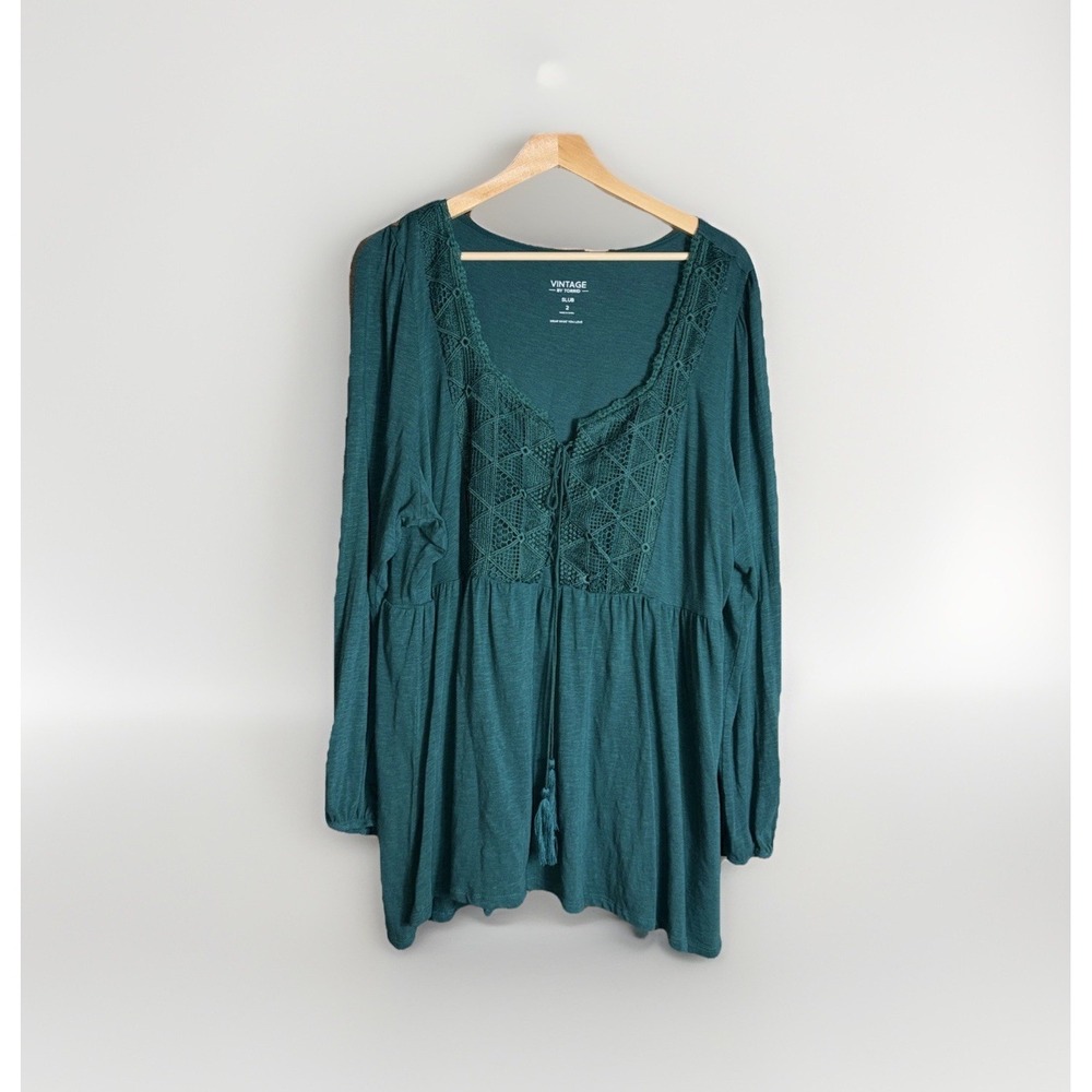 Torrid Super Soft Slub Sweetheart Lace Up Peplum Top Size 2X Green Tie Front